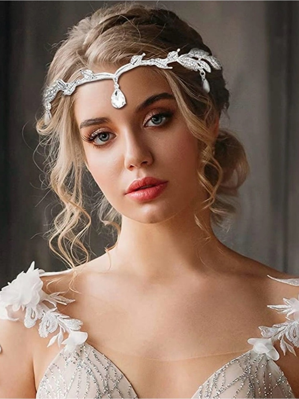 Silver Leaf Teardrop Bridal Headband - Elegant Silver Hair Accessory